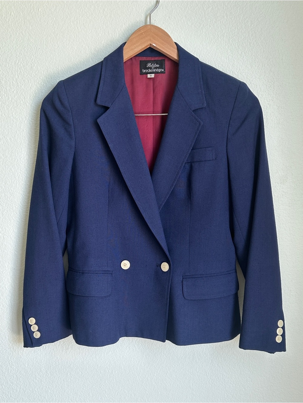 Vintage 80s/90s Petites by Breckenridge Navy Blue Blazer Size 6P Union Made USA